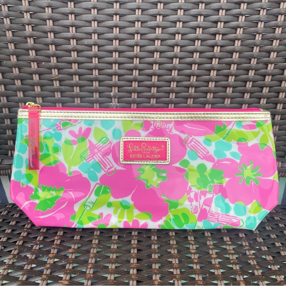 Lilly Pulitzer Estee Lauder Makeup Case Small Zip Bag Pouch Pink Floral NEW